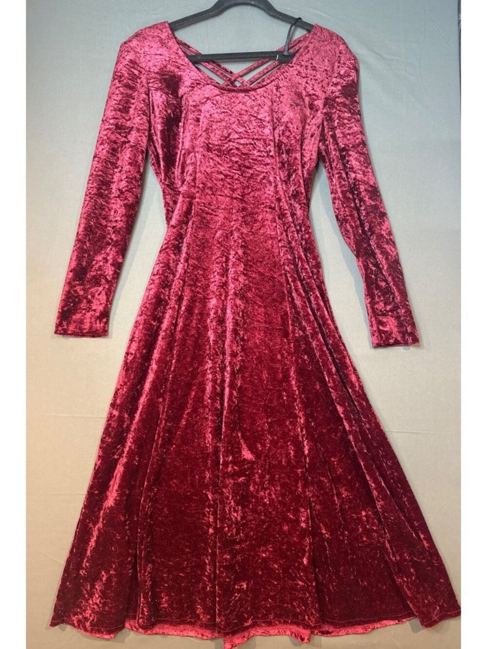 Vintage 90s Fashion Bug Size 10 Burgundy Crushed Velvet Maxi Dress Goth Holiday